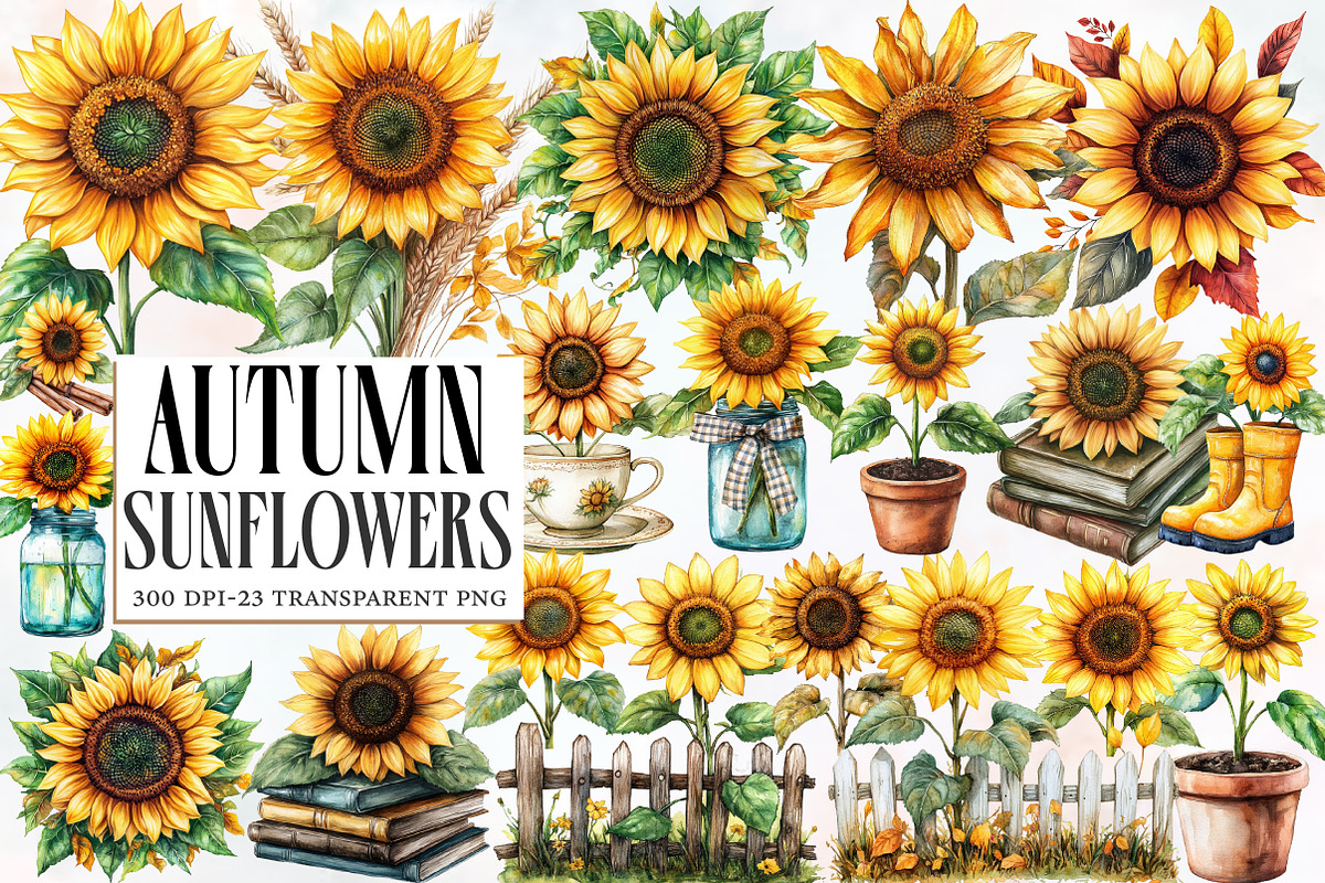 Autumn Sunflowers Clipart, an Illustration by Designworld (Photo 1 of 6)