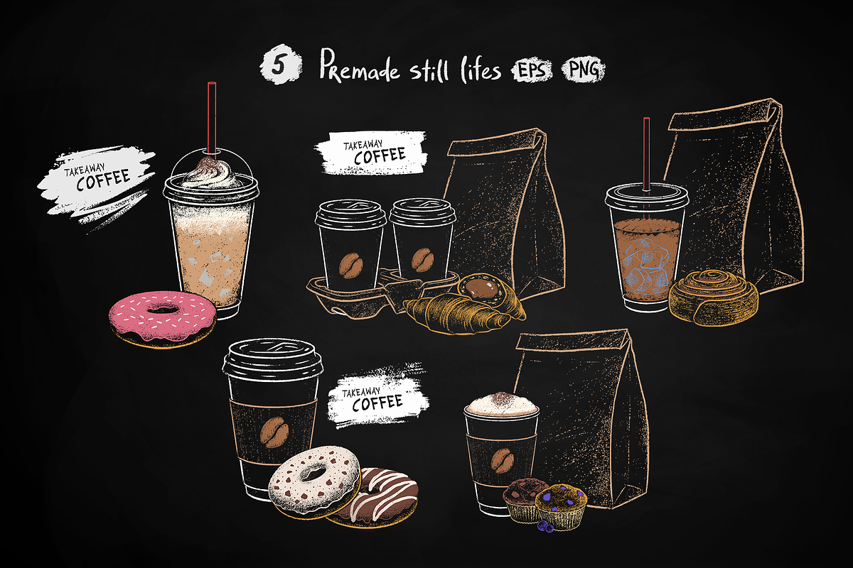 Takeaway Coffee and Sweet Food, an Object Graphic by Sonya Illustrations (Photo 3 of 10)