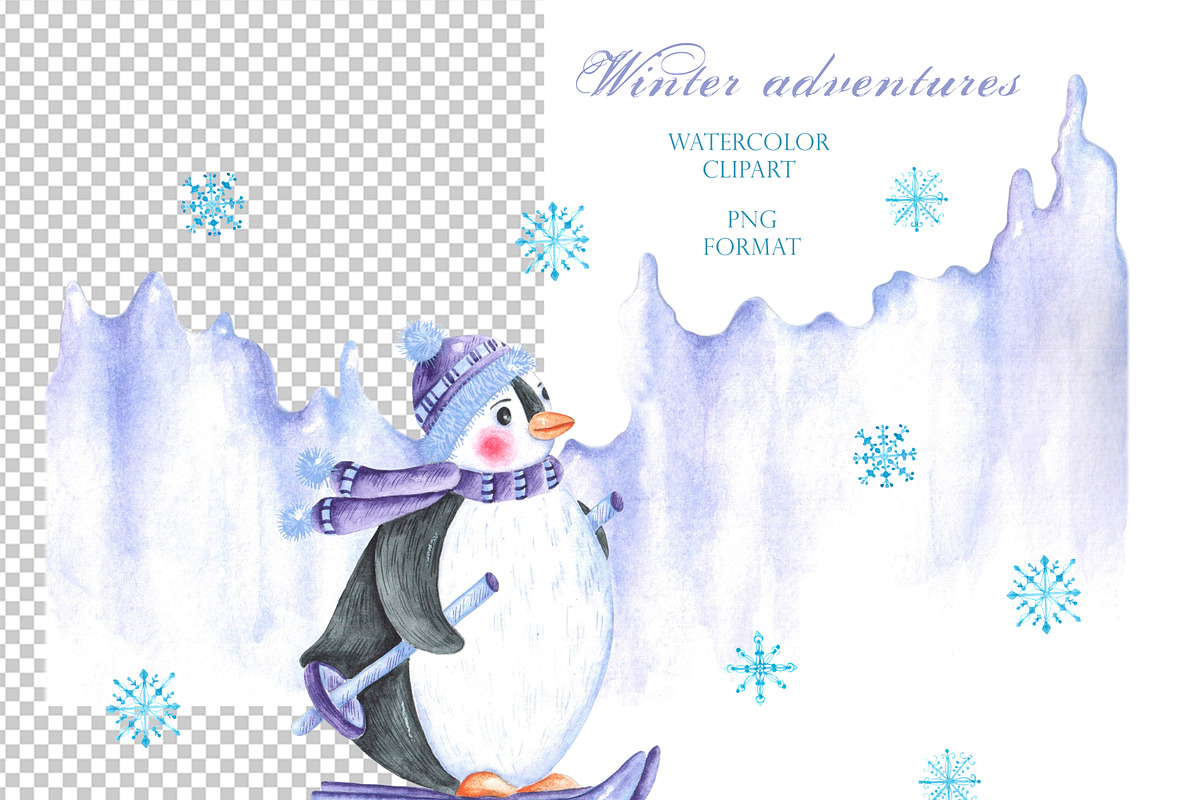 Winter adventures watercolor set., a Seasonal Illustration by SabinaWatercolorArt (Photo 13 of 17)