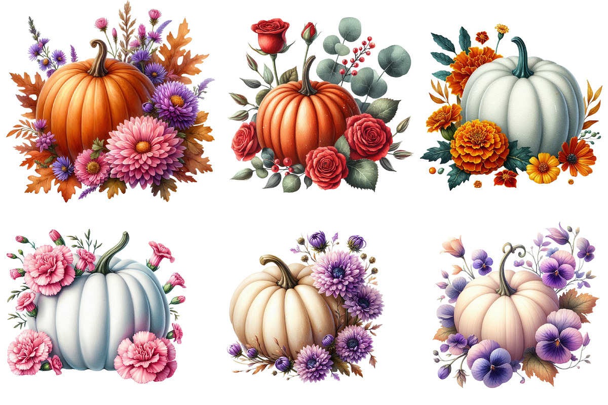 Birth Month Floral Pumpkin Clipart, an Illustration by DreamArtGraphic (Photo 5 of 5)