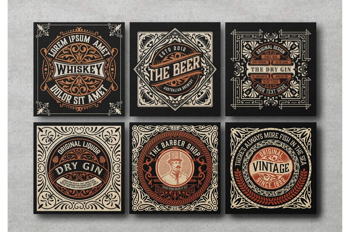 Set of 6 Vintage Labels for Packing, a Flyer Template by OneVectorStock