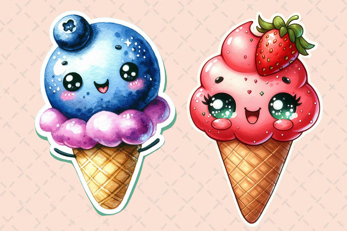 Kawaii Ice Cream Clipart Bundle, an Illustration by Designworld (Photo 4 of 5)