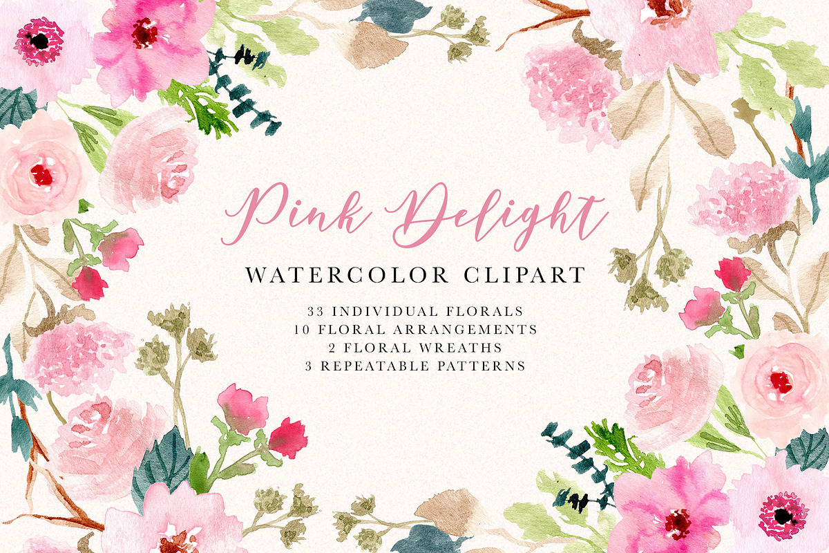 Pink Delight - Watercolor Clipart, a Decorative Illustration by wulano (Photo 1 of 7)