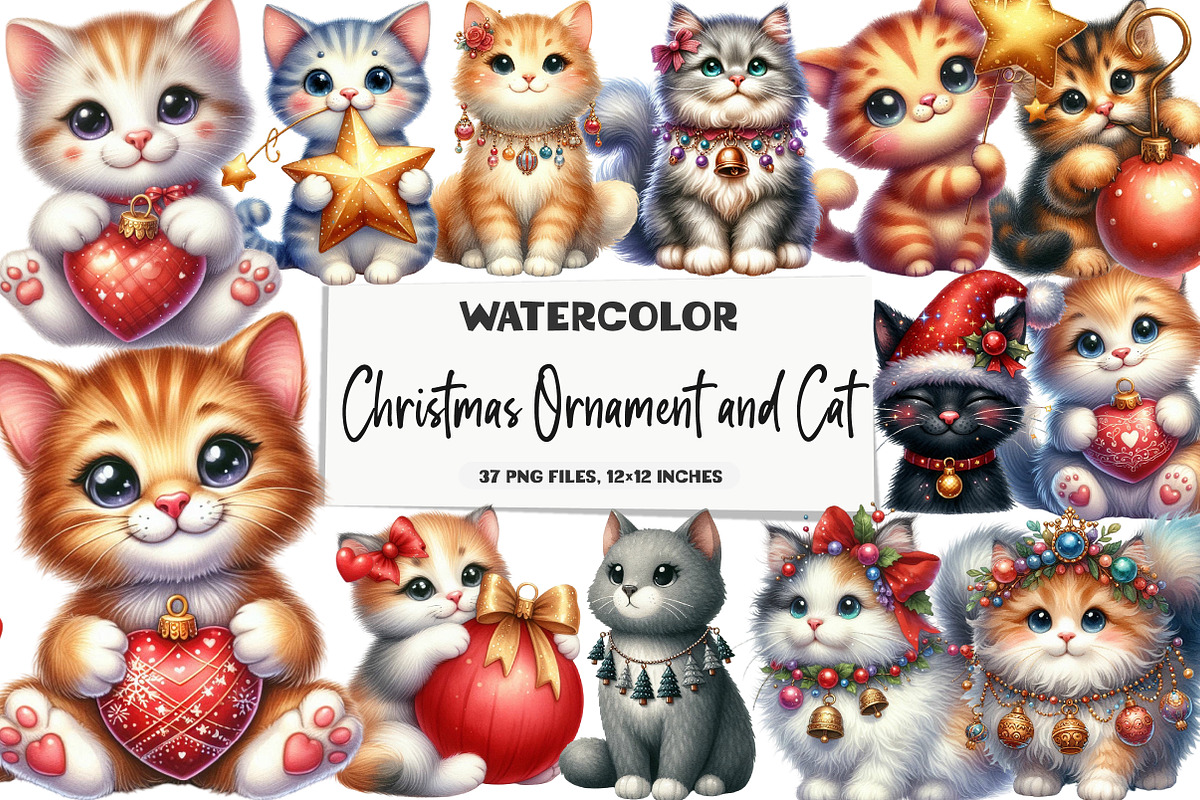 Christmas Ornament and Cat Clipart, an Illustration by DreamArtGraphic (Photo 1 of 5)