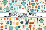 Retro Kitchen Patterns Digital Paper, a Pattern Graphic by Gloria Designed It (Thumbnail 1 of 4)