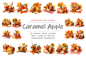 Watercolor Caramel Apples Clipart, a Decorative Illustration by stickermadness