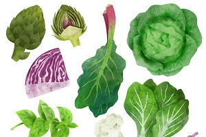 Vegetables, Herbs Watercolor Clipart