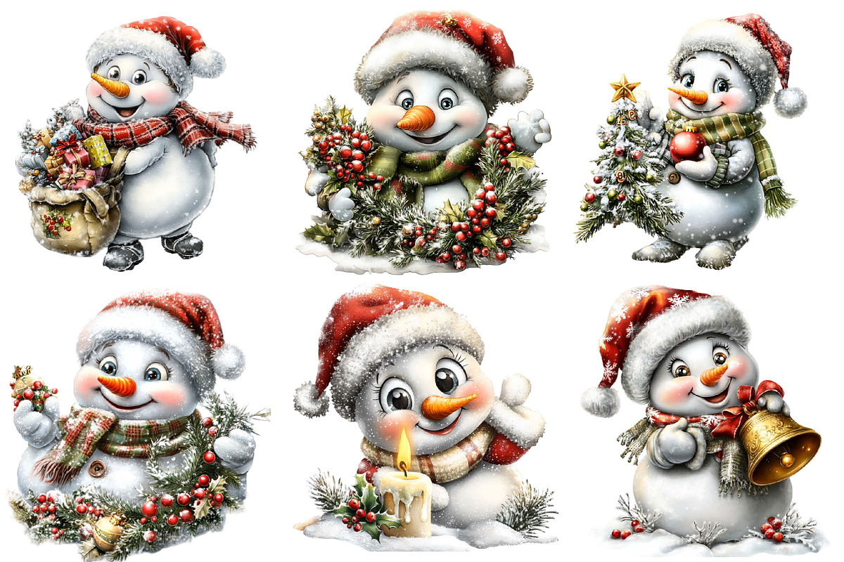 Whimsical Christmas Snowman Clipart, a Seasonal Illustration by SVGArt (Photo 4 of 5)