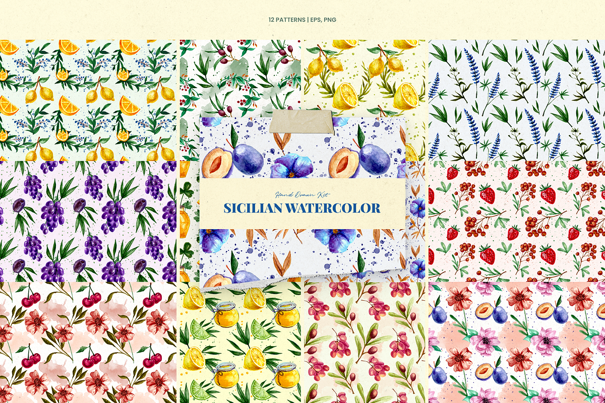 Sicilian Watercolor Fruits & Floral, a Decorative Illustration by Promo Graphics (Photo 7 of 8)