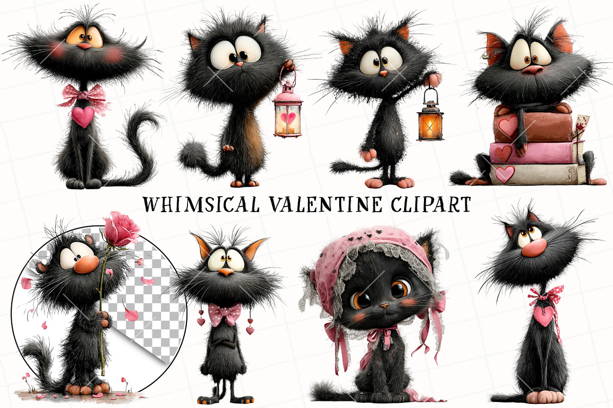 Whimsical Valentine Black Cat Clipar, an Illustration by OK Design (Photo 2 of 6)