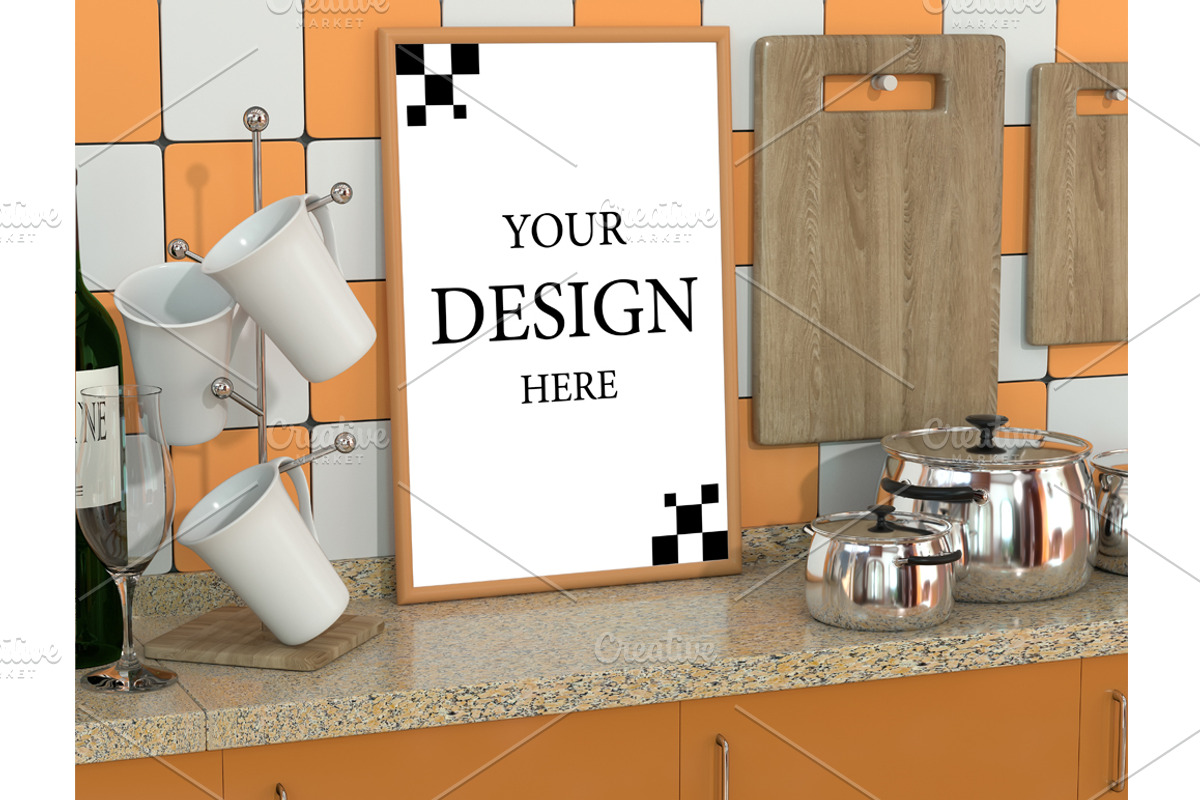 Orange Vintage Kitchen interior, a Cups & Container Mockup by Larser