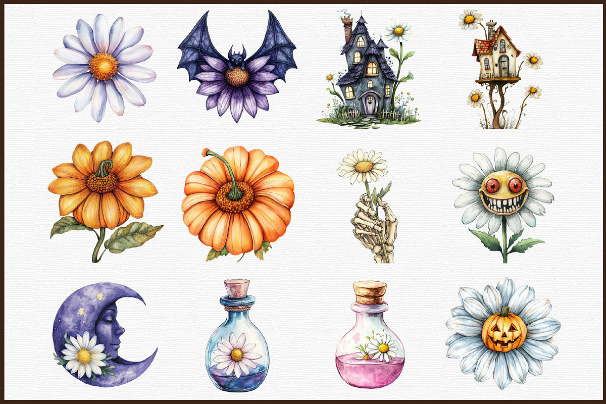 Daisy Flower & Halloween Clipart, an Illustration by Sublimation Artist (Photo 3 of 6)