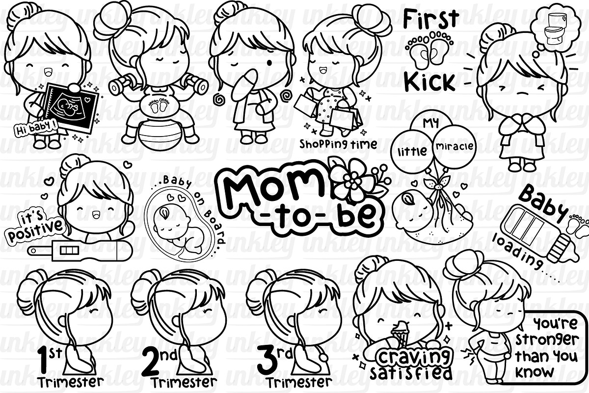Baby Pregnancy Clipart Coloring, a Person Illustration by Inkley Studio