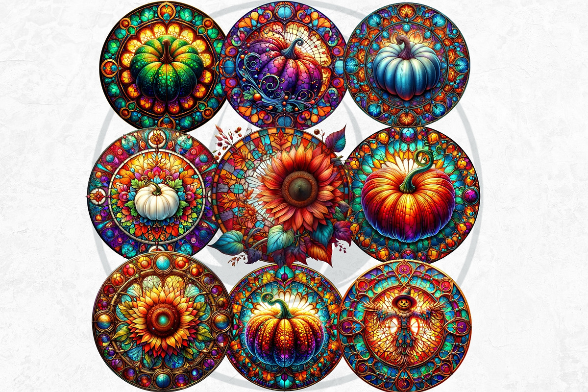 Autumn Stained Glass Round clipart, an Illustration by ThatsDesignArt (Photo 4 of 10)
