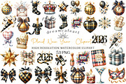 Glittery Plaid New Year Clipart, an Illustration by DreamCafeArt (Thumbnail 1 of 6)