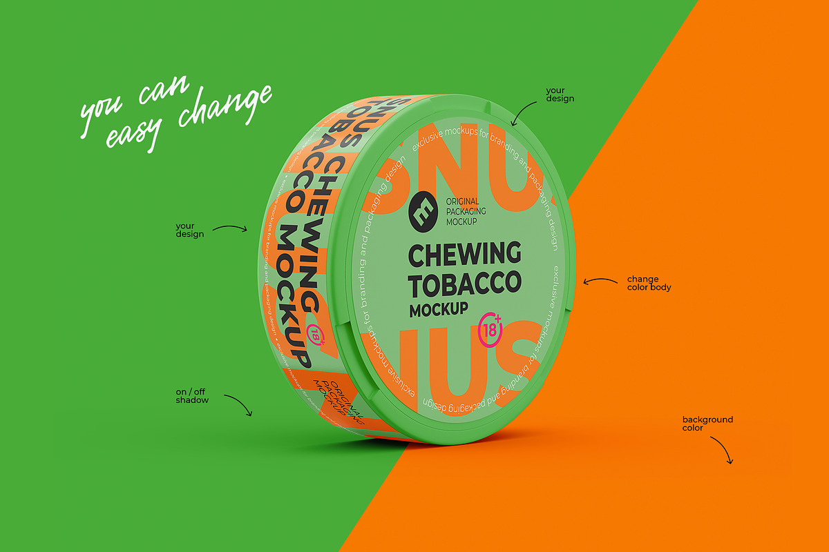 Snus Chewing Tobacco - 4 PSD Mockup, a Packaging Mockup by easymock 2 (Photo 7 of 12)