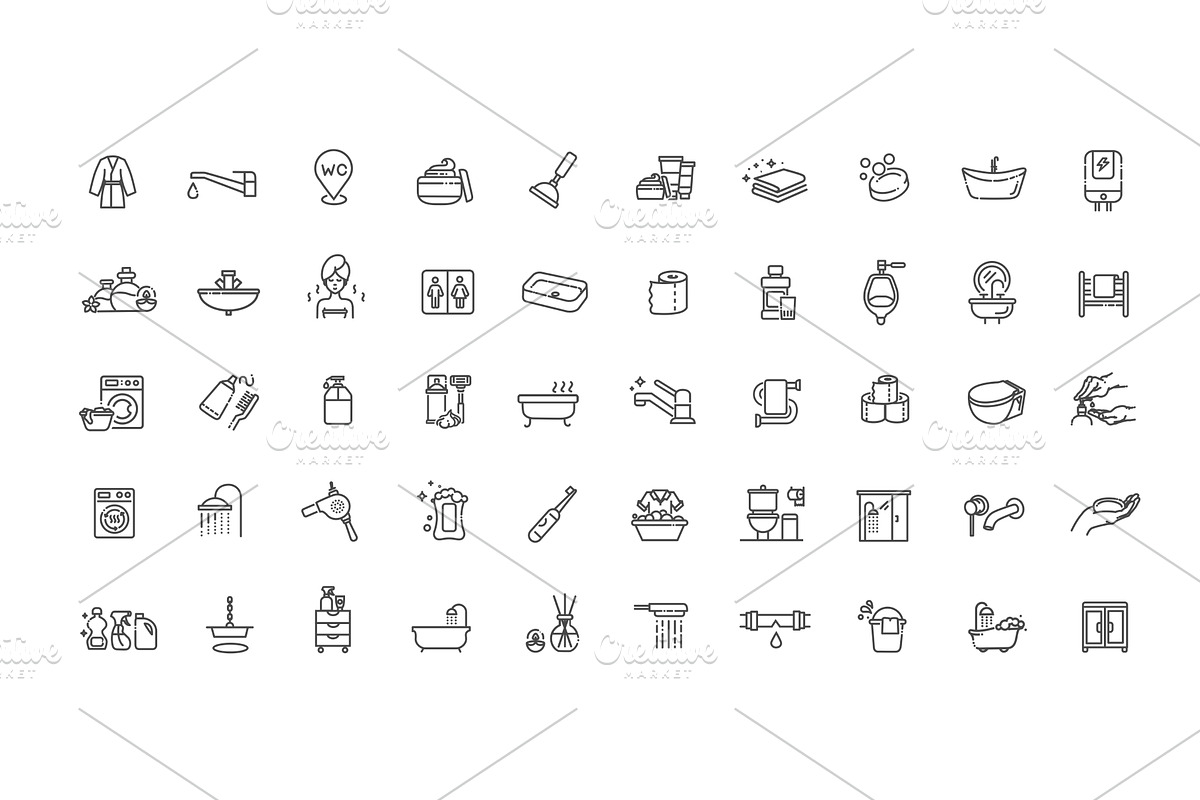 Restroom, Bathroom Vector Icon Set, an Outline Icon by Tettygreen (Photo 1 of 2)