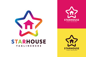 Gradient star house logo design, a Branding & Logo Template by Saba Vector