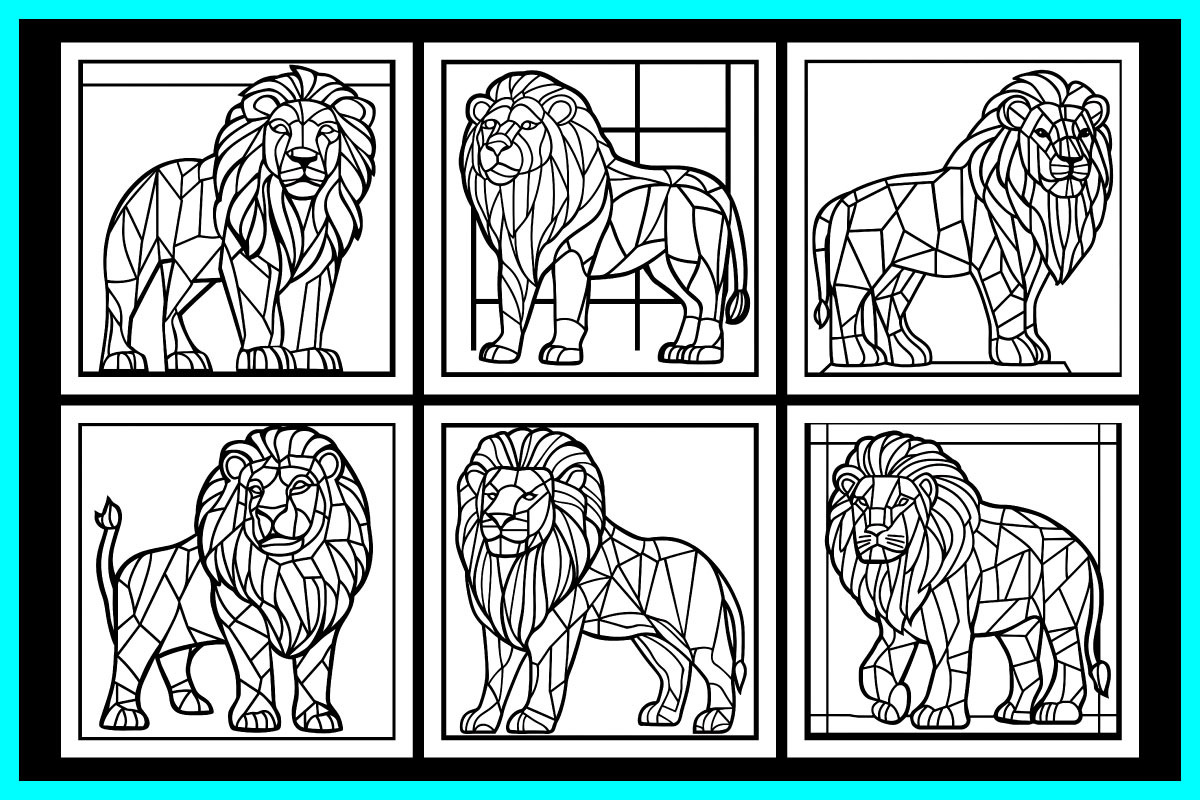 Stained Glass Lion Coloring Pages, an Animal Illustration by protabsorkar11 (Photo 5 of 6)