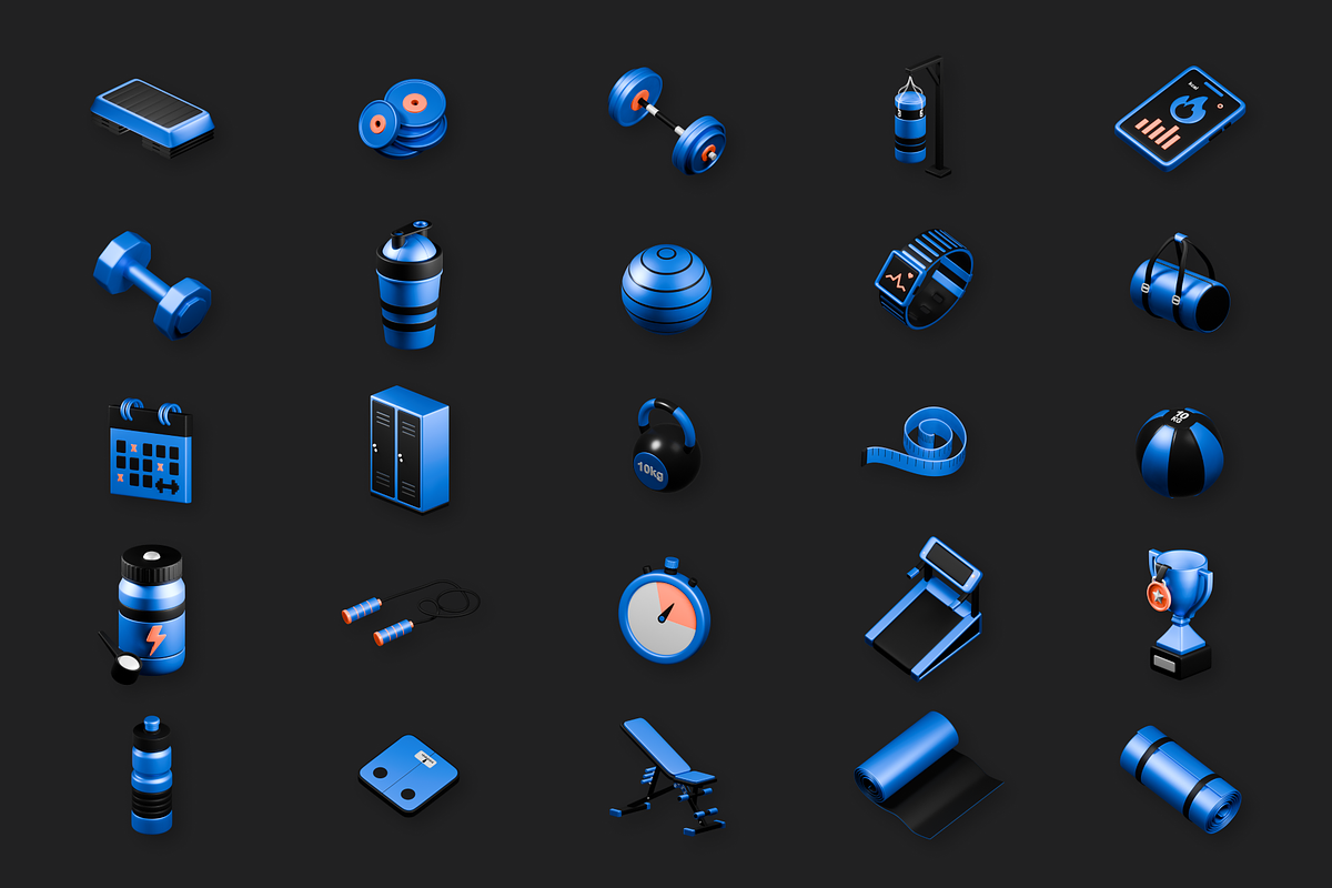Gym and Fitness 3D Icon Set, a 3D by Laimmilka (Photo 4 of 4)