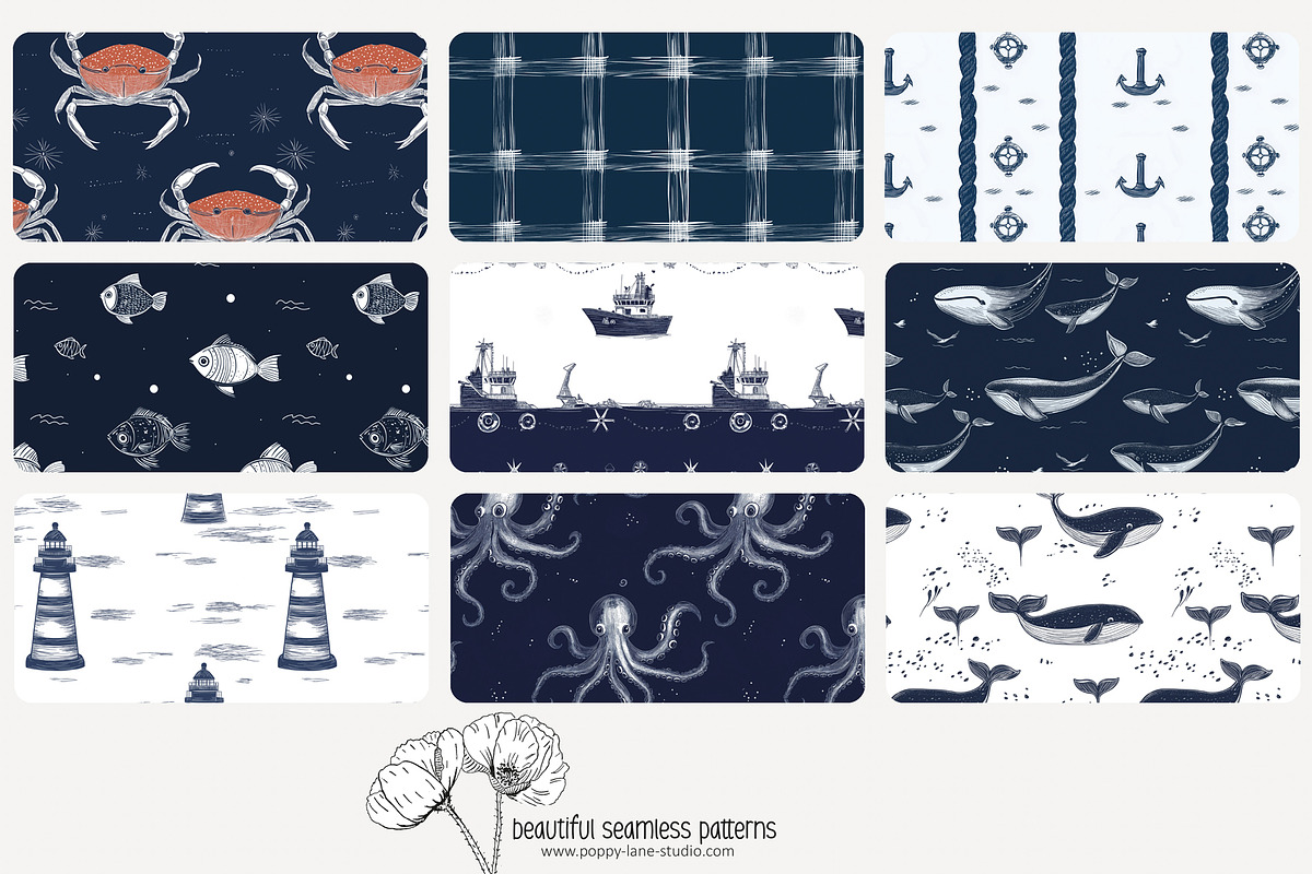 70 dark blue marine seamless pattern, a Pattern Graphic by Poppy Lane ...