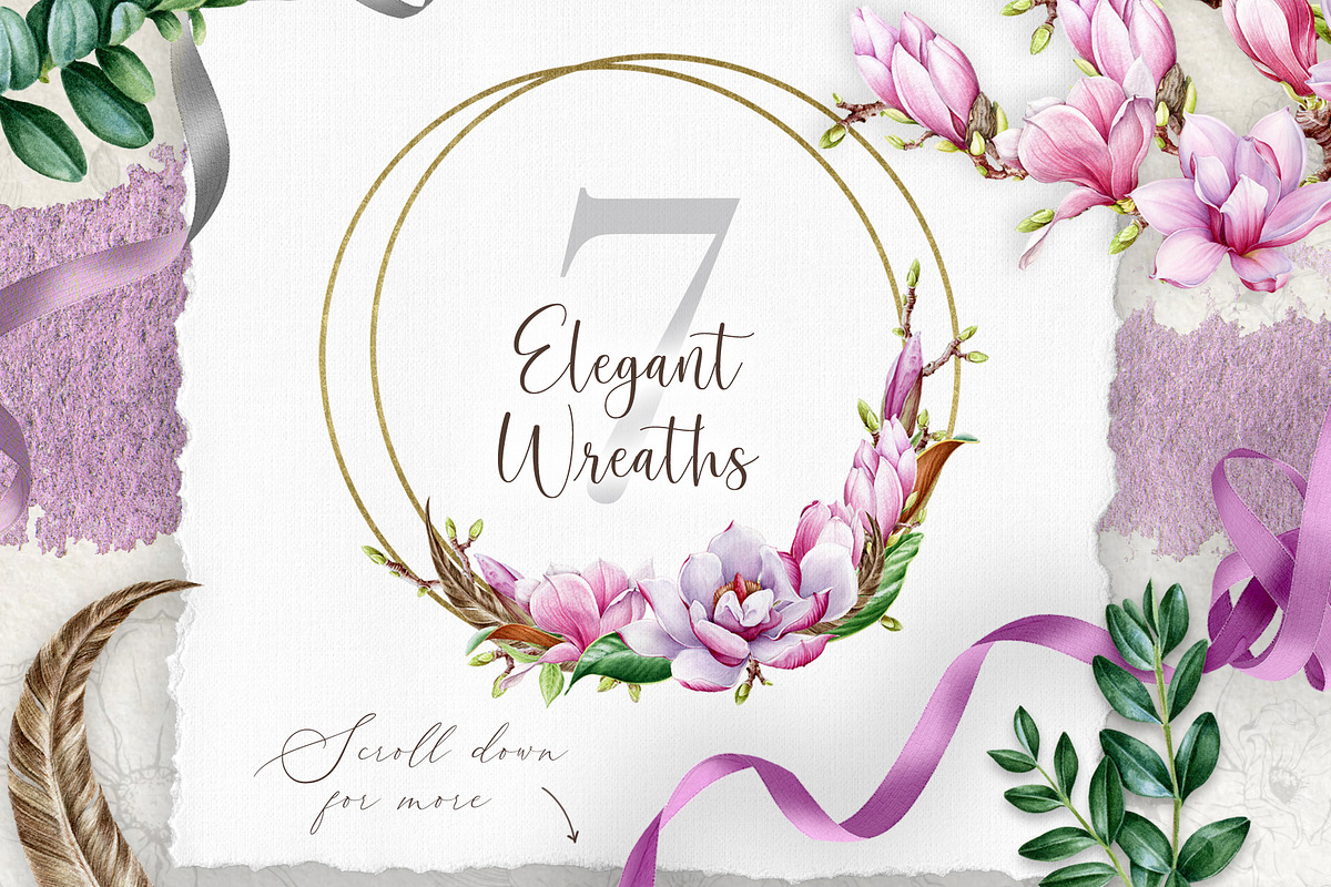 Pink Magnolia Watercolor Collection, a Decorative Illustration by AnitaPol (Photo 6 of 14)