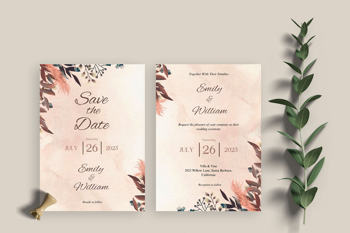 Boho Floral Wedding invite Set Canva, an Invitation Template by Aks-Designs (Photo 2 of 6)