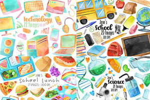 Watercolor School Clipart Bundle