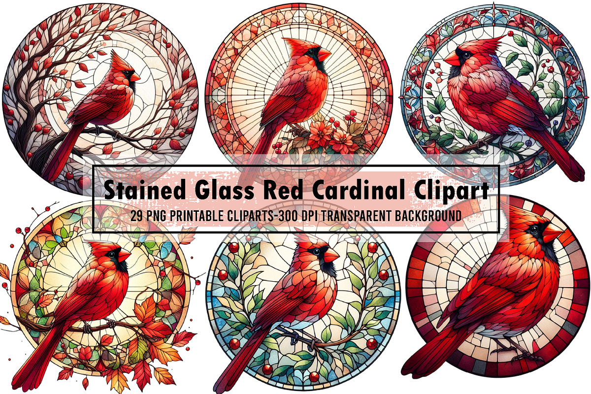 Stained Glass Red Cardinal Clipart, an Illustration by Sublimation Artist (Photo 1 of 6)