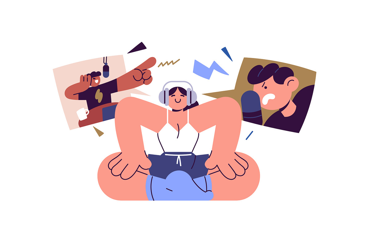 Listening to audio podcast concept, a Person Illustration by PaperTrident (Photo 3 of 7)