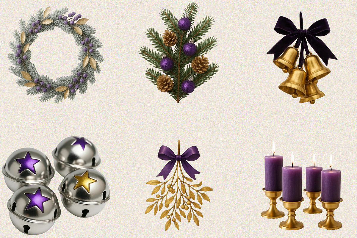 Purple and Yellow Christmas Clipart, an Illustration by SVGArt (Photo 2 of 8)