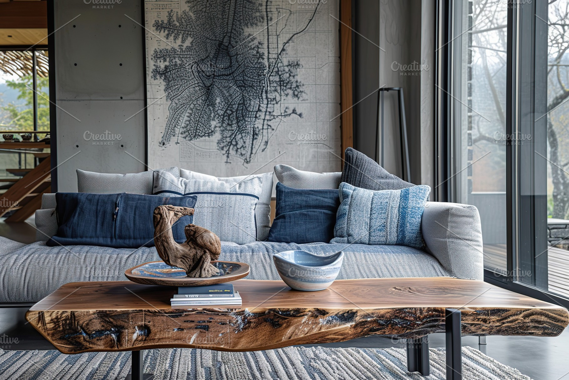 Modern scandinavian interior of living room with couch, a Beauty & Fashion Photo by AlyaAnd