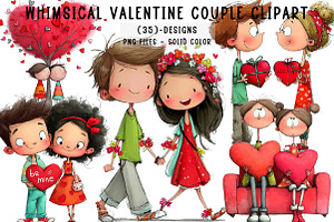 Whimsical Valentine Couple Clipart, an Illustration by CreationArt