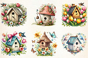 Watercolor Spring Bird Houses, a Seasonal Illustration by DreamArtGraphic (Thumbnail 3 of 5)