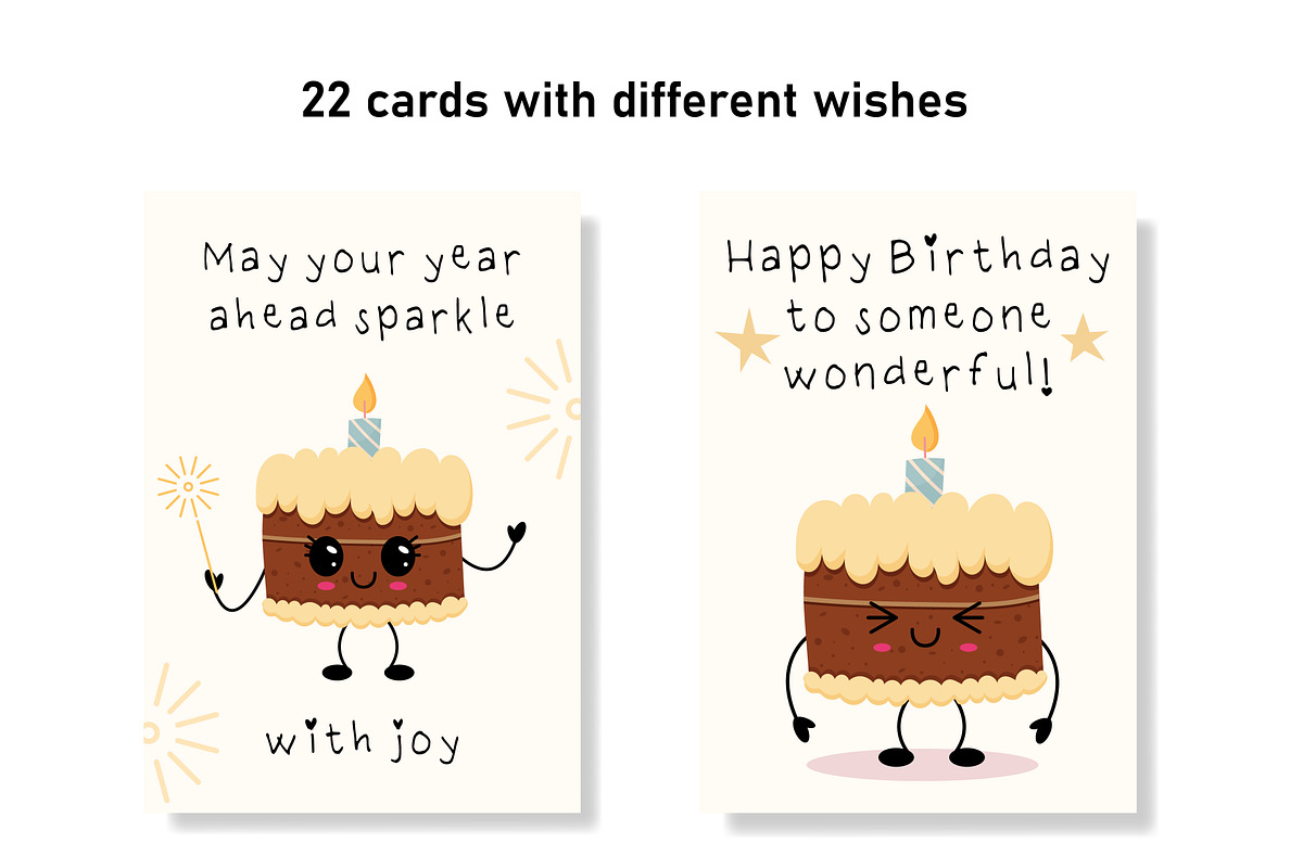 Cute Kawaii Cake Characters Set, a Decorative Illustration by Idressart (Photo 2 of 3)