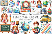 Watercolor School Clipart, an Illustration by Libby Wishes (Thumbnail 1 of 6)