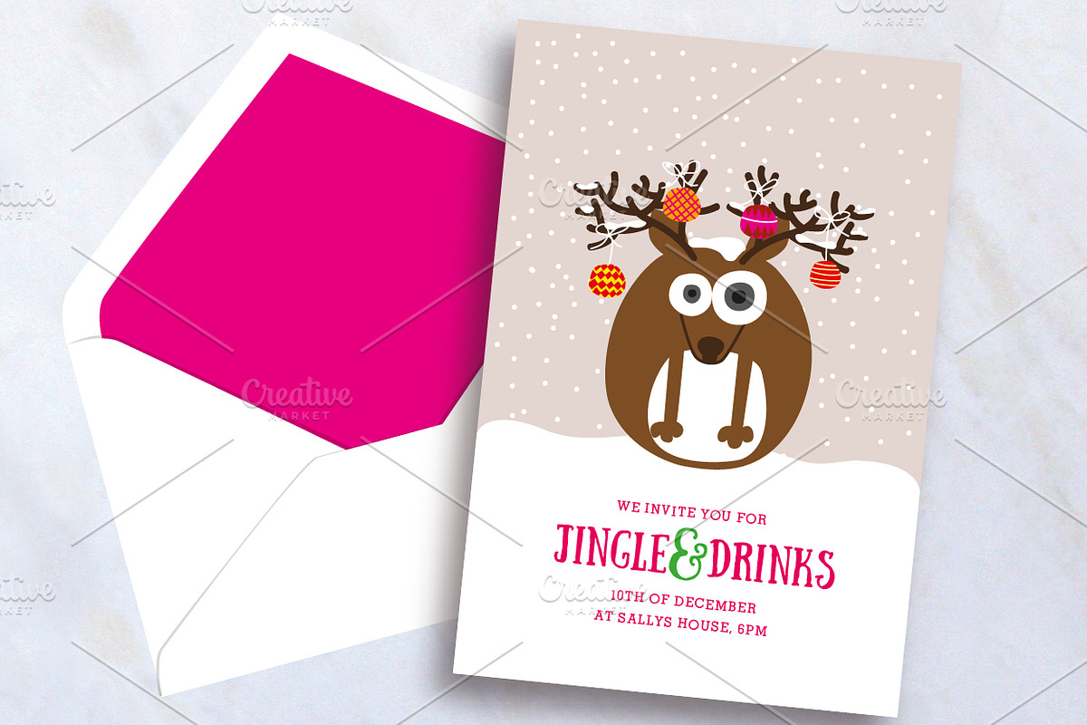 Reindeer Christmas Invite, an Invitation Template by stockhype (Photo 2 of 2)