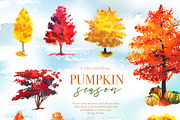 Watercolor Pumpkin Season Clipart, a Seasonal Illustration by ArtCreationsDesign (Thumbnail 10 of 22)
