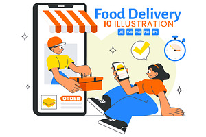 10 Online Food Delivery Apps, a Food Illustration by denayunebgt