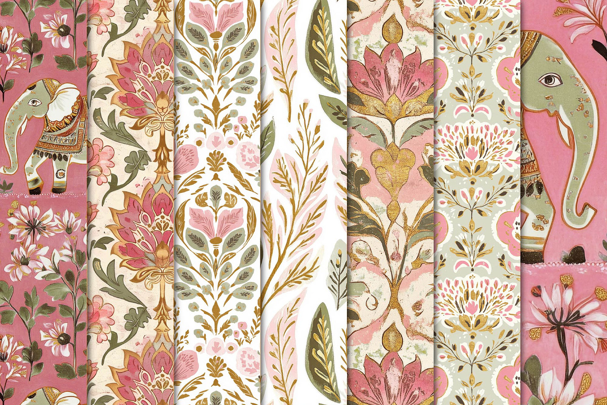 Sage Green & Pink Indian Patterns, a Pattern Graphic by Maishop (Photo 3 of 3)