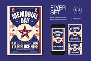 Cream Bold Memorial Day Flyer Set, a Flyer Template by graphicook