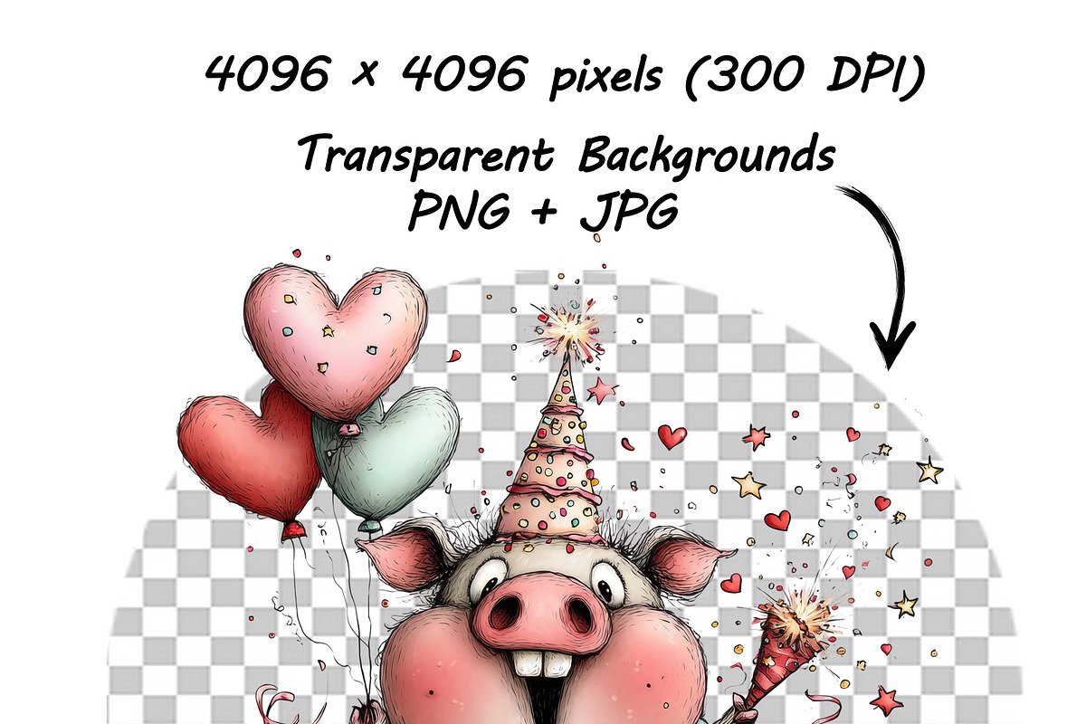 Funny Birthday Pig Clipart Cartoon, a Graphic by one-touch (Photo 5 of 15)