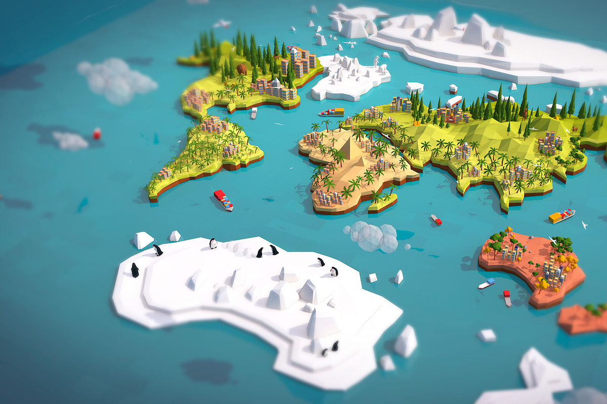 Cartoon Low Poly Earth World Map, a Plants & Tree 3D Model by Anton Moek (Photo 2 of 5)