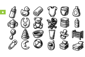 Vintage Baby Essentials Set, an Object Graphic by RT Studio