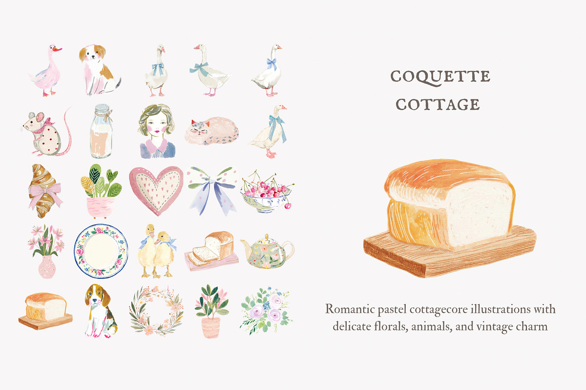 Coquette cottage clipart set, a Decorative Illustration by Patishop Art (Photo 3 of 9)