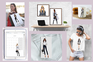 Girls In Grey Fashion Clipart Set