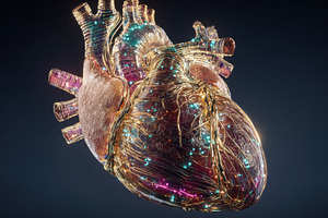 Golden Wired Human Heart Art Digital, a Photo by Pixeness Studio