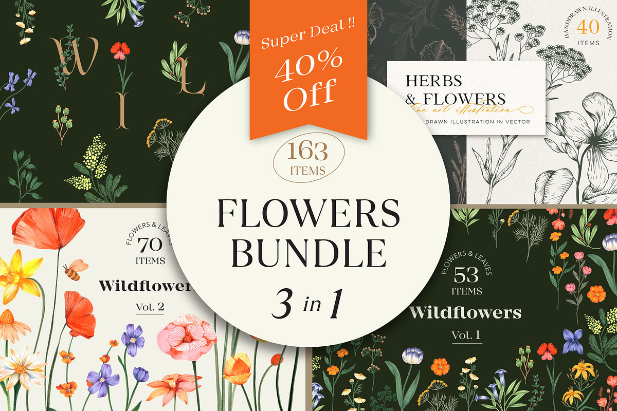 Flowers Bundle - 3 collections, an Illustration by Manimanisa (Photo 1 of 16)