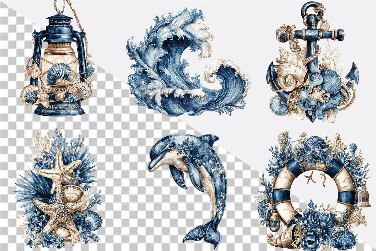 Watercolor Nautical Coastal Clipart, an Illustration by SVGArt (Photo 2 of 9)