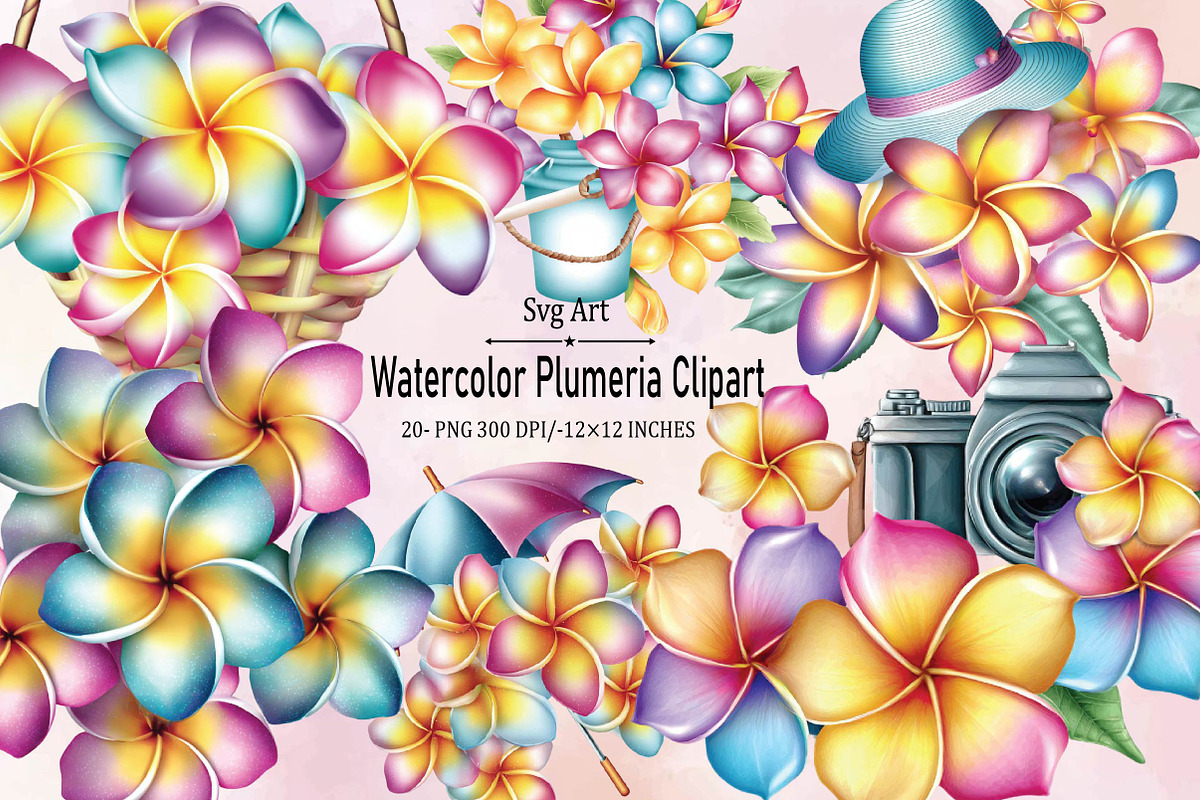 Watercolor Plumeria Clipart Bundle., an Illustration by SVGArt (Photo 1 of 9)